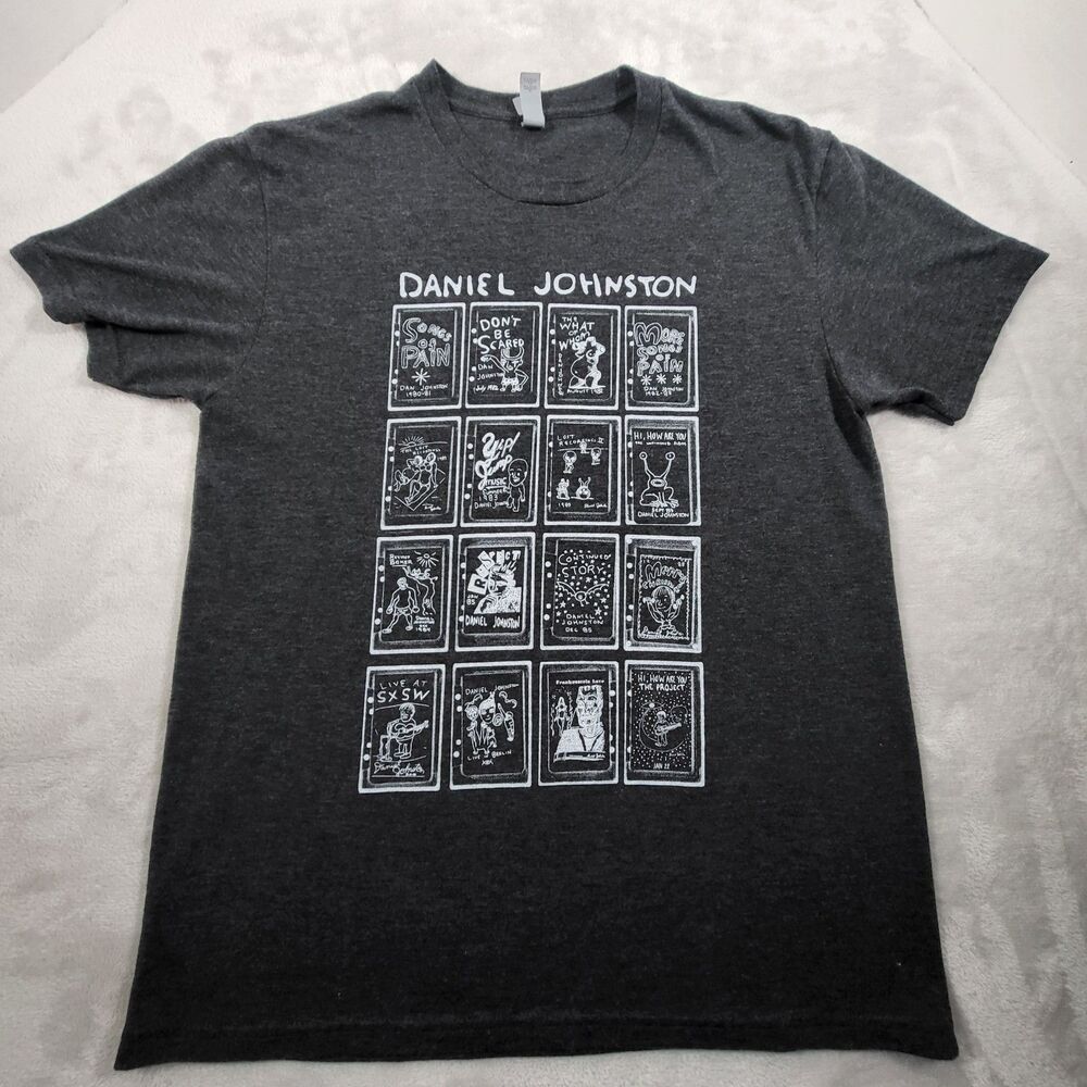 Daniel Johnston Shirt Mens Medium Black Double Sided Cassette Grid Album Art Tee